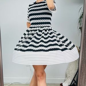 ALEXIS midi dress black white laced T-shirt dress bouffant prom formal casual